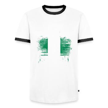 Nigeria Strong Distressed Graffiti Flag - Men's Ringer Shirt - white/black - Front - AI Model Female 172 light (172cm) & AI Model Male 178 dark (178cm)