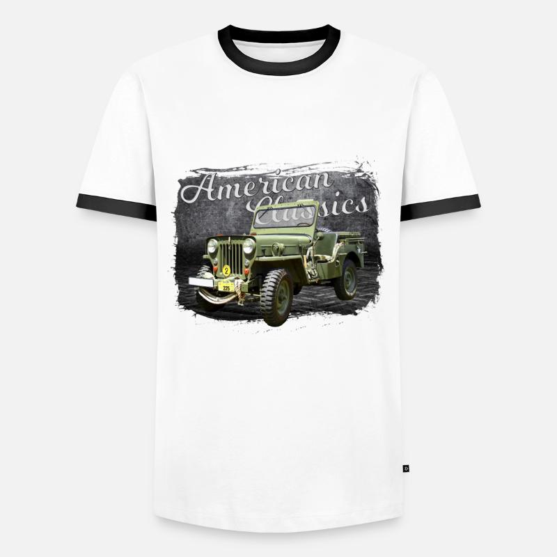American Classics Willys Jeep Oldtimer - Männer Kontrast-T-Shirt - Weiß/Schwarz