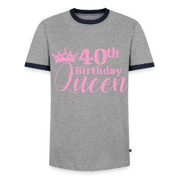 40th birthday - Men's Ringer Shirt - grey/navy  - Front - AI Model Female 172 light (172cm) & AI Model Male 178 light (178cm)