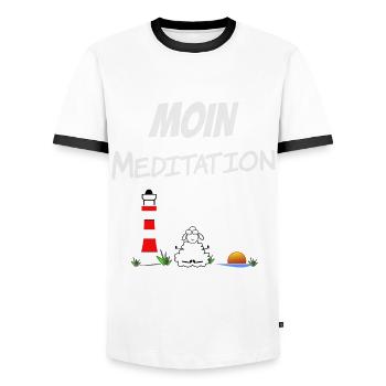 Moin Meditation - Männer Kontrast-T-Shirt - Weiß/Schwarz - Vorne - AI Model Female 172 light (172cm) & AI Model Male 178 dark (178cm)
