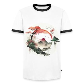 Œuvres de Ying et Yang - T-shirt contrasté Homme - blanc/noir - Devant - AI Model Female 172 light (172cm) & AI Model Male 178 dark (178cm)