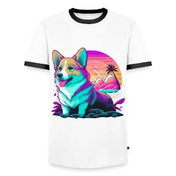 Corgi Beach Tag - Männer Kontrast-T-Shirt - Weiß/Schwarz - Vorne - AI Model Female 172 light (172cm) & AI Model Male 178 dark (178cm)