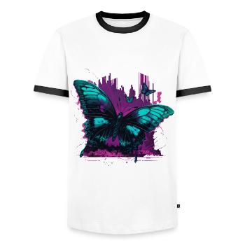 Butterfly Surreal Symphony - Men's Ringer Shirt - white/black - Front - AI Model Female 172 light (172cm) & AI Model Male 178 dark (178cm)