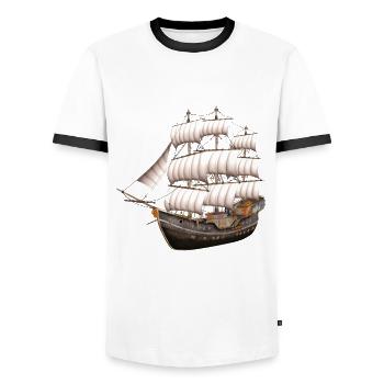 Send - Men's Ringer Shirt - white/black - Front - AI Model Female 172 light (172cm) & AI Model Male 178 dark (178cm)