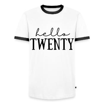 20th birthday - Men's Ringer Shirt - white/black - Front - AI Model Female 172 light (172cm) & AI Model Male 178 dark (178cm)