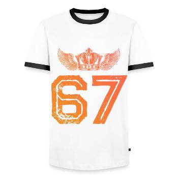 67 Zahl Krone - Männer Kontrast-T-Shirt - Weiß/Schwarz - Vorne - AI Model Female 172 light (172cm) & AI Model Male 178 dark (178cm)