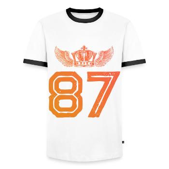 87 Number crown - Men's Ringer Shirt - white/black - Front - AI Model Female 172 light (172cm) & AI Model Male 178 dark (178cm)