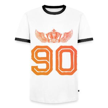 90 Number crown - Men's Ringer Shirt - white/black - Front - AI Model Female 172 light (172cm) & AI Model Male 178 dark (178cm)
