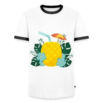 Pineapple drink / summer / sun - Men's Ringer Shirt - white/black - Front - AI Model Female 172 light (172cm) & AI Model Male 178 dark (178cm)