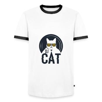 DJ Cat / DJ Katze - Männer Kontrast-T-Shirt - Weiß/Schwarz - Vorne - AI Model Female 172 light (172cm) & AI Model Male 178 dark (178cm)