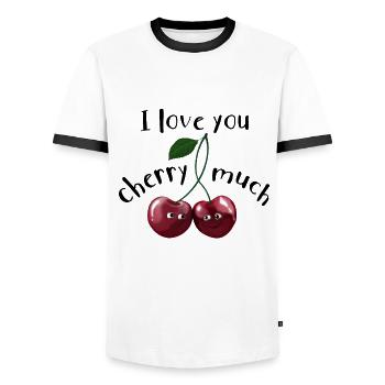 Cerises - Je t'aime beaucoup cerise - T-shirt contrasté Homme - blanc/noir - Devant - AI Model Female 172 light (172cm) & AI Model Male 178 dark (178cm)