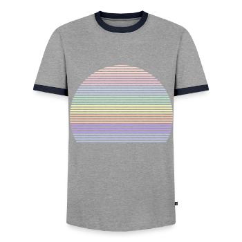 Retro rainbow pastel colors symbol shape - Men's Ringer Shirt - grey/navy  - Front - AI Model Female 172 light (172cm) & AI Model Male 178 light (178cm)