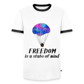 Brain Balloon Freedom state of mind - Men's Ringer Shirt - white/black - Front - AI Model Female 172 light (172cm) & AI Model Male 178 dark (178cm)