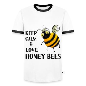 Bees - Keep calm and love honey bees - Men's Ringer Shirt - white/black - Front - AI Model Female 172 light (172cm) & AI Model Male 178 dark (178cm)