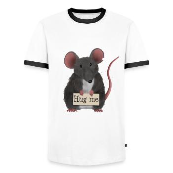 Douce souris / rat aimerait être embrassée - T-shirt contrasté Homme - blanc/noir - Devant - AI Model Female 172 light (172cm) & AI Model Male 178 dark (178cm)