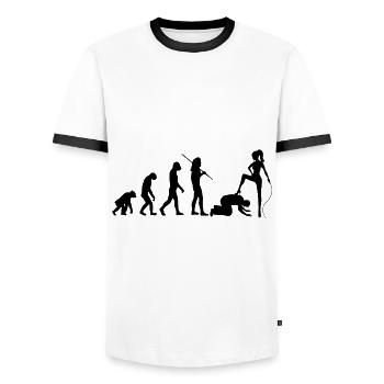 Evolution - Domina und Sklave - Männer Kontrast-T-Shirt - Weiß/Schwarz - Vorne - AI Model Female 172 light (172cm) & AI Model Male 178 dark (178cm)