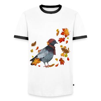 Taube im Herbst mit Blättern - Männer Kontrast-T-Shirt - Weiß/Schwarz - Vorne - AI Model Female 172 light (172cm) & AI Model Male 178 dark (178cm)