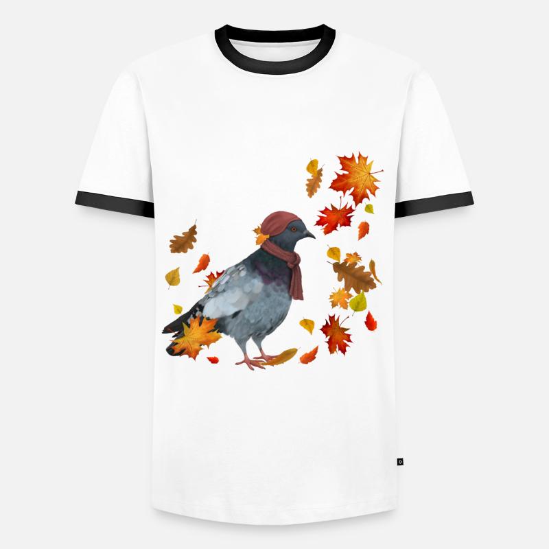 Taube im Herbst mit Blättern - Männer Kontrast-T-Shirt - Weiß/Schwarz