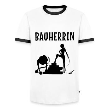 Bauherrin - Männer Kontrast-T-Shirt - Weiß/Schwarz - Vorne - AI Model Female 172 light (172cm) & AI Model Male 178 dark (178cm)
