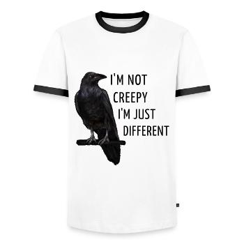 Raven - I’m not creepy I am just different - T-shirt contrasté Homme - blanc/noir - Devant - AI Model Female 172 light (172cm) & AI Model Male 178 dark (178cm)