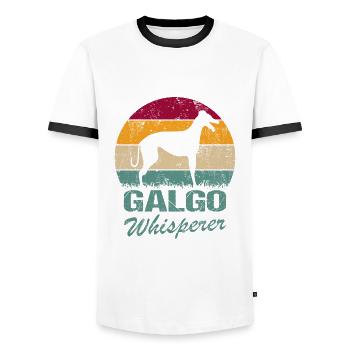 Galgo Espanol Chien Greyhound Whisperer - T-shirt contrasté Homme - blanc/noir - Devant - AI Model Female 172 light (172cm) & AI Model Male 178 dark (178cm)