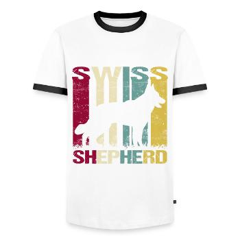 Weisser Weißer Schweizer Schäferhund Retro - Männer Kontrast-T-Shirt - Weiß/Schwarz - Vorne - AI Model Female 172 light (172cm) & AI Model Male 178 dark (178cm)