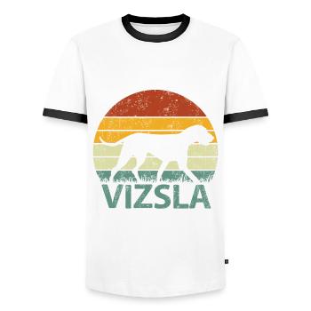 Magyar Vizsla Dog Retro Vintage - Men's Ringer Shirt - white/black - Front - AI Model Female 172 light (172cm) & AI Model Male 178 dark (178cm)