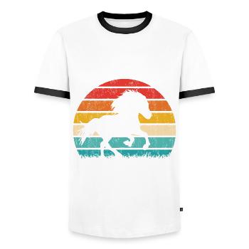 Cheval islandais Tölt Poney islandais Rétro Vintage - T-shirt contrasté Homme - blanc/noir - Devant - AI Model Female 172 light (172cm) & AI Model Male 178 dark (178cm)