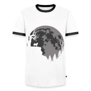 Japon Japonais Japonais Spitz Dog Moon - T-shirt contrasté Homme - blanc/noir - Devant - AI Model Female 172 light (172cm) & AI Model Male 178 dark (178cm)