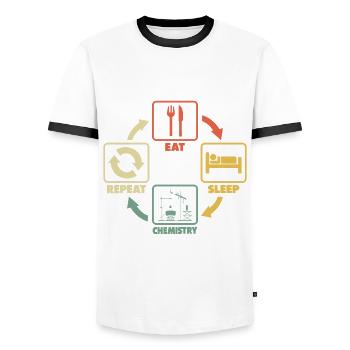 Chemistry Studies Student Student Eat Sleep Saying - Men's Ringer Shirt - white/black - Front - AI Model Female 172 light (172cm) & AI Model Male 178 dark (178cm)