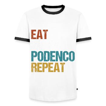 Podenco Greyhound Canario Eat Sleep Saying Vintage - Men's Ringer Shirt - white/black - Front - AI Model Female 172 light (172cm) & AI Model Male 178 dark (178cm)