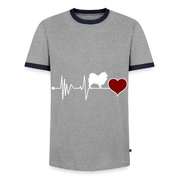 Wolfsspitz allemand Spitz Keeshond Heartbeat - T-shirt contrasté Homme - gris/marine  - Devant - AI Model Female 172 light (172cm) & AI Model Male 178 light (178cm)
