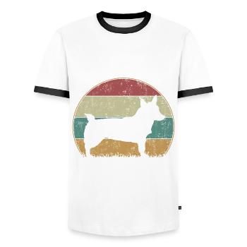 Suédois Vallhund Västgötaspets Retro Vintage - T-shirt contrasté Homme - blanc/noir - Devant - AI Model Female 172 light (172cm) & AI Model Male 178 dark (178cm)