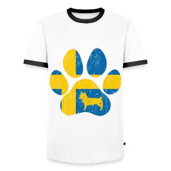 Suédois Vallhund Västgötaspets Dog Paw Flag - T-shirt contrasté Homme - blanc/noir - Devant - AI Model Female 172 light (172cm) & AI Model Male 178 dark (178cm)