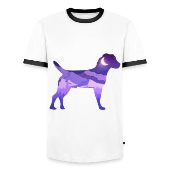 Heather Terrier Moon Mountains Silhouette Purple Vector - Men's Ringer Shirt - white/black - Front - AI Model Female 172 light (172cm) & AI Model Male 178 dark (178cm)