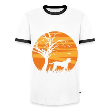 Bardino Majorero Canario Sun Silhouette - Men's Ringer Shirt - white/black - Front - AI Model Female 172 light (172cm) & AI Model Male 178 dark (178cm)
