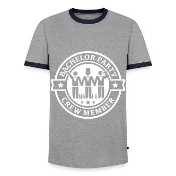 Bachelor Party Crew Member Junggesellenabschied - Men's Ringer Shirt - grey/navy  - Front - AI Model Female 172 light (172cm) & AI Model Male 178 light (178cm)