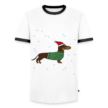 Weihnachten Hund Dackel Dachshund - Männer Kontrast-T-Shirt - Weiß/Schwarz - Vorne - AI Model Female 172 light (172cm) & AI Model Male 178 dark (178cm)