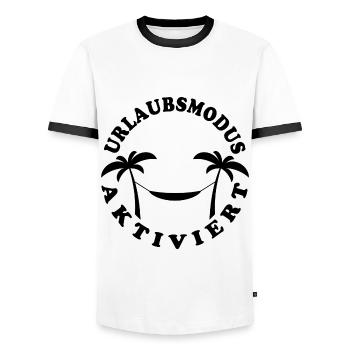 Palmen Hängematte - Urlaubsmodus aktiviert - Männer Kontrast-T-Shirt - Weiß/Schwarz - Vorne - AI Model Female 172 light (172cm) & AI Model Male 178 dark (178cm)