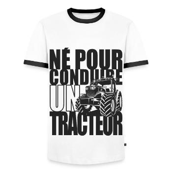 Né pour conduire un tracteur - Humour agriculteur - T-shirt contrasté Homme - blanc/noir - Devant - AI Model Female 172 light (172cm) & AI Model Male 178 dark (178cm)