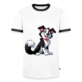 Border Collie 5 - Männer Kontrast-T-Shirt - Weiß/Schwarz - Vorne - AI Model Female 172 light (172cm) & AI Model Male 178 dark (178cm)