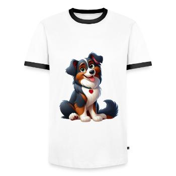 Border Collie 3 - Männer Kontrast-T-Shirt - Weiß/Schwarz - Vorne - AI Model Female 172 light (172cm) & AI Model Male 178 dark (178cm)