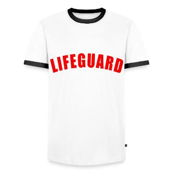 LIFEGUARD CADEAU SAUVEUR DE VIE PLAGE MER OCEAN - T-shirt contrasté Homme - blanc/noir - Devant - AI Model Female 172 light (172cm) & AI Model Male 178 dark (178cm)