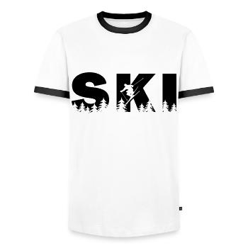 Ski. Ski Sports d’hiver - T-shirt contrasté Homme - blanc/noir - Devant - AI Model Female 172 light (172cm) & AI Model Male 178 dark (178cm)