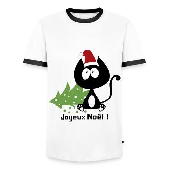 Joyeux noel ! Chat et sapin renversé, humour ! - T-shirt contrasté Homme - blanc/noir - Devant - AI Model Female 172 light (172cm) & AI Model Male 178 dark (178cm)