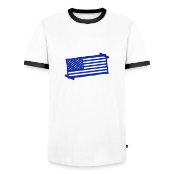 aufkleber zettel papier notiz usa amerika vereinig - Männer Kontrast-T-Shirt - Weiß/Schwarz - Vorne - AI Model Female 172 light (172cm) & AI Model Male 178 dark (178cm)