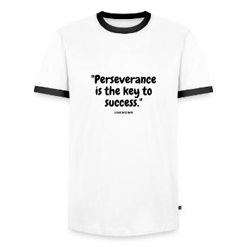 Perseverance is the key to success. - T-shirt contrasté Homme - blanc/noir - Devant - AI Model Female 172 light (172cm) & AI Model Male 178 dark (178cm)