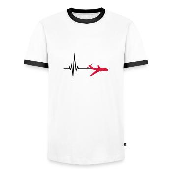 logo pulse frequency heartbeat line airplane airpl - Men's Ringer Shirt - white/black - Front - AI Model Female 172 light (172cm) & AI Model Male 178 dark (178cm)