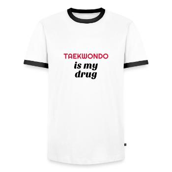 Taekwondo Taekwondoin Tae-Kwon-Do Tae Kwon Do - Männer Kontrast-T-Shirt - Weiß/Schwarz - Vorne - AI Model Female 172 light (172cm) & AI Model Male 178 dark (178cm)