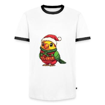 Parrot Christmas Comic - Men's Ringer Shirt - white/black - Front - AI Model Female 172 light (172cm) & AI Model Male 178 dark (178cm)